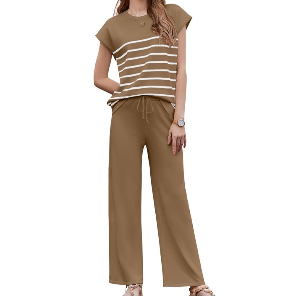 Coffee Striped 2-Piece Knit Lounge Set - NWT